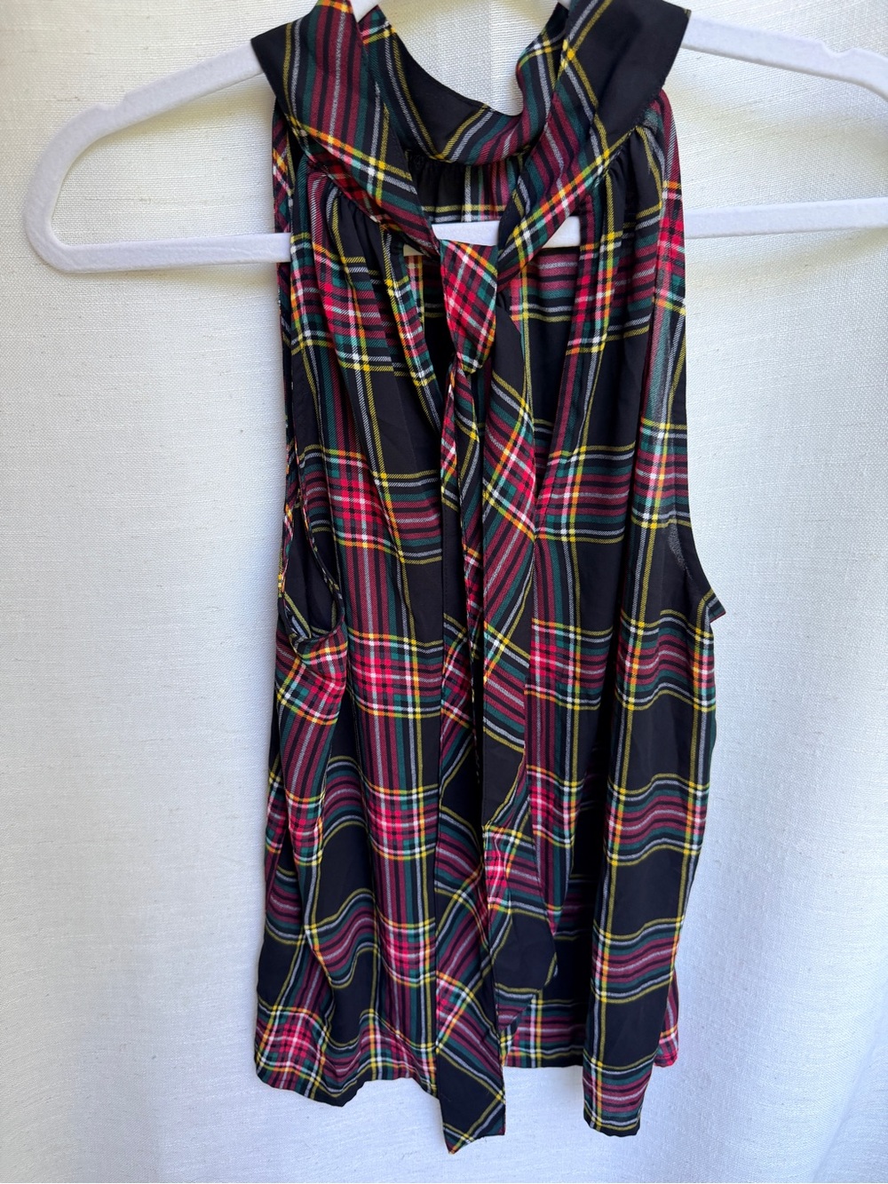 J.Crew Stewart Tartan Plaid Tie Neck Sleeveless Blouse Size 6 - Picture 2 of 6